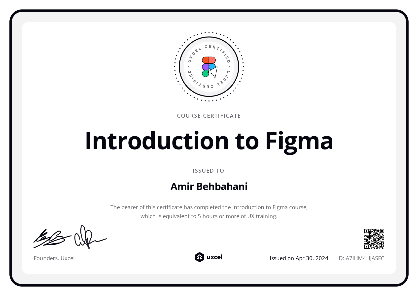 Amir Behbahani's certificate